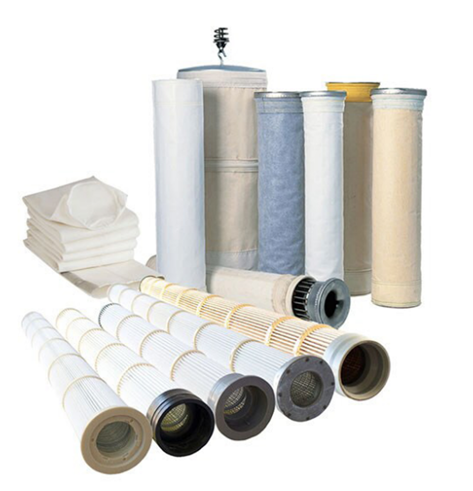 Various industrial filter bags and cartridges